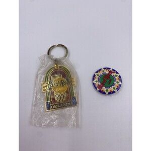 Hard Rock Cafe Orlando Keyring and Hard Rock Cafe Christmas 1993 Button Pin